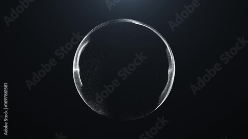 A beautiful abstract sphere made of white glowing particles on a dark background. The digital orb rotates and pulsates with light, perfect for technology and science themes.