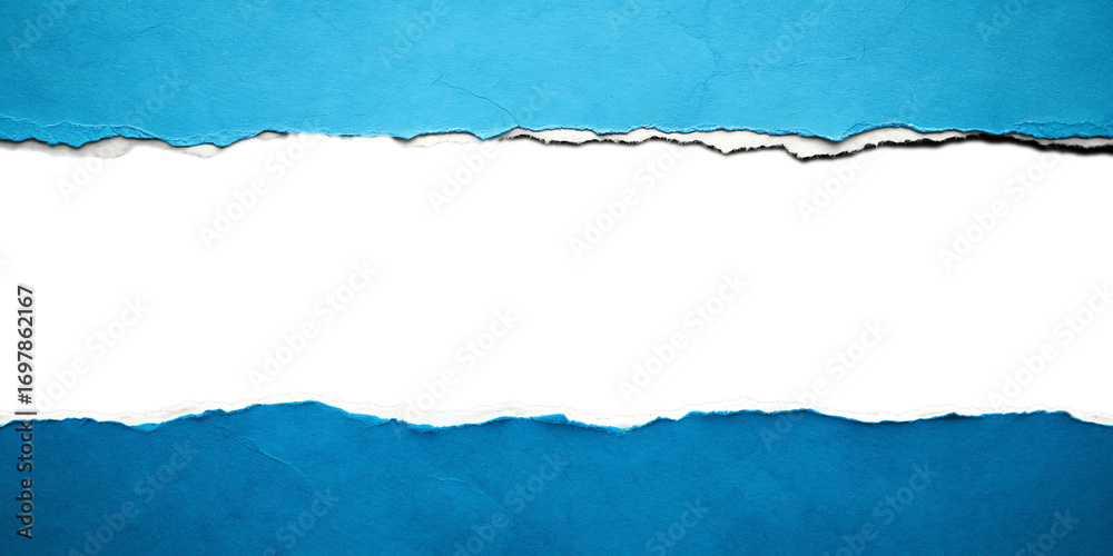 Naklejka premium Abstract torn paper texture with blue background and black center strip