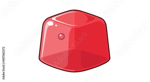 Cartoon-styled red jelly cube on white background emphasizing bright color and simplicity for childish illustration material