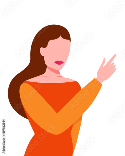 Faceless Woman Pointing Up in Vibrant Abstract Style