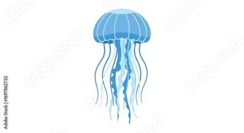 Underwater Elegance: A Vibrant Blue Jellyfish Floating in the Ocean's Abyss Depicting Marine Life Illustration