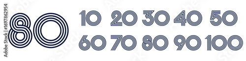 collection anniversary 10 to 100 year logo designs. abstract number for celebration event, wedding, greeting card, and invitation, vector illustration