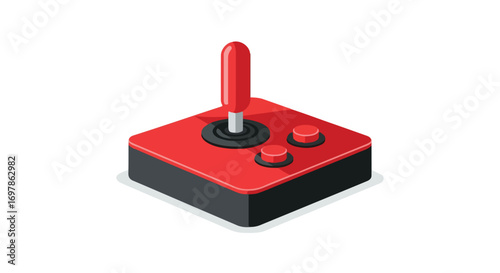 Retro arcade controller with joystick and buttons, stylized in an isometric view, recalling classic gaming experiences and inviting interactive