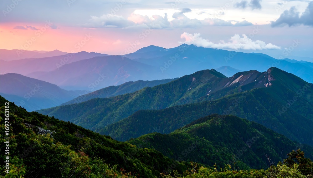 Fototapeta premium Mountain range sunset view (1)