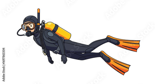 Scuba Diver Swimming Underwater