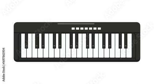 Musical Keyboard Illustration: A Sleek Black Design with White and Black Keys for Digital Music Creation and Learning