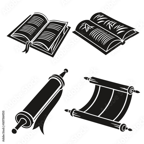 Collection of ancient books and scrolls, offering a glimpse into historical knowledge and literary traditions of bygone eras, vector illustration