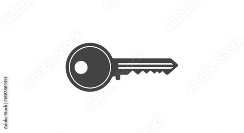 Simple minimalist vector illustration of a standard door key, isolated on a white background, representing security and access control concepts