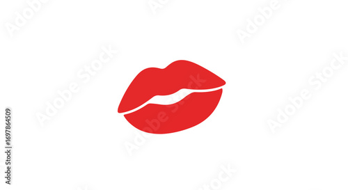 Vibrant crimson lips poised for a delicate kiss, rendered in clean, modern simplicity featuring a singular graphic element against pristine white