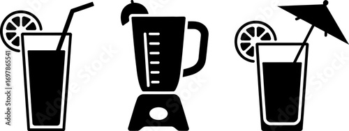 Refreshing summer drinks and blender icon for healthy smoothies