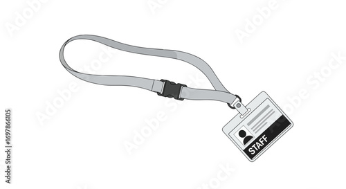 Simplified identification badge featuring lanyard, for workplace security and access control design concept to display staff identification