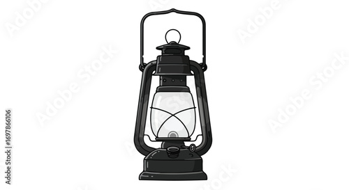 Elegant kerosene lamp illustration shining in the darkness providing a source of light against a white background creating a rustic design element
