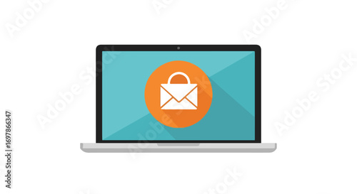 Flat design laptop showcasing secure email communication with a padlock icon symbolizing protection