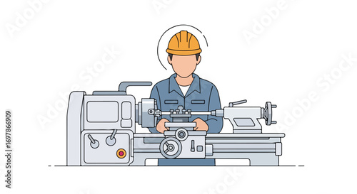 Craftsman Precision: Operating a Lathe Machine with Expertise and Safety Equipment in Workshop Environment