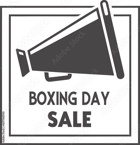 Boxing Day Sale graphic with megaphone inside a square frame announcement promotion