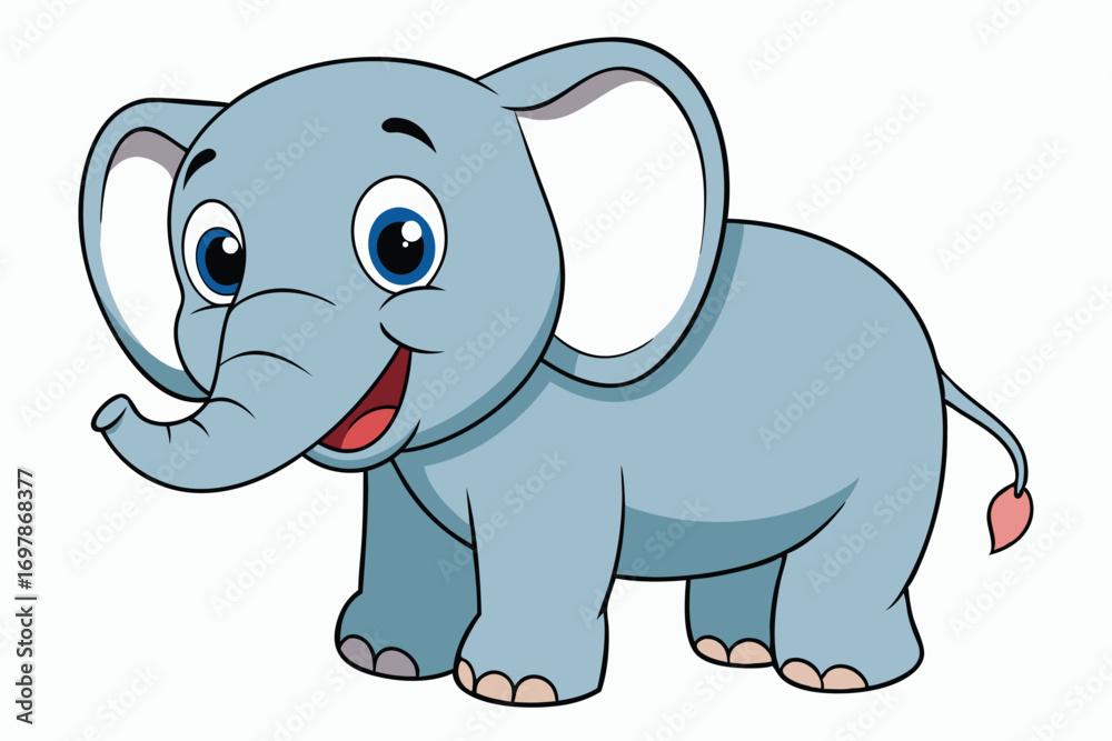 Fototapeta premium Cute Cartoon Elephant with Big Blue Eyes Design on White Background