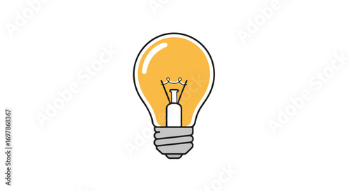 Illustrative depiction of a glowing lightbulb, symbolizing innovation and ingenuity, on a pure white background highlighting creativity and