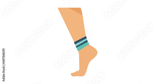 Stylized ankle with teal and navy striped accessory, depicted in a minimalistic flat vector design against a plain white background, vector