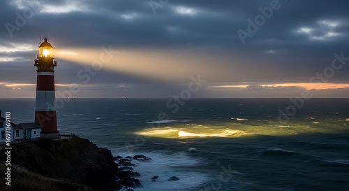 Wallpaper Mural Dramatic coastline scene featuring a radiant lighthouse illuminating the sea Torontodigital.ca