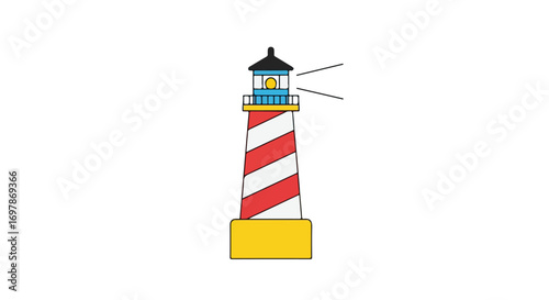 Illustrative lighthouse icon emitting light beams stands tall against a clean white backdrop conveying maritime safety and guidance with simple