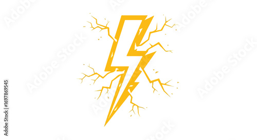 Electrifying vector graphic depicting a stylized lightning bolt with branching energy sparks emanating outwards, evoking themes of power and dynamism