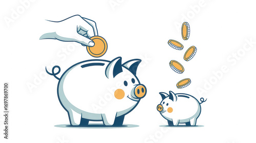 Illustrative Piggy Banks Demonstrating Saving and Investment with Coins Illustration Savings Growth and Financial Future Planning Concept