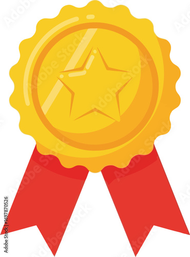 Sad gold medal trophy with red ribbon vector illustration for award failure or disappointment concept vector