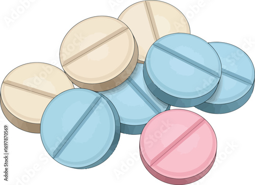 Vibrant pastel pills pile soft focus medicine health care healthiness healthcare healthy life vector