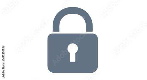 Stylized depiction of a closed padlock symbolizing digital security and encryption, data integrity and protection, privacy shield safeguard, 3d