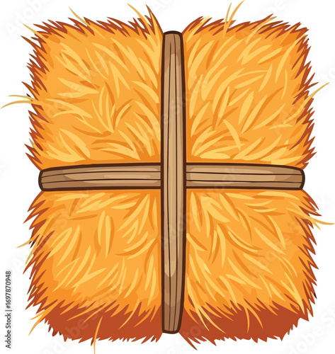 Isolated square hay bale tied with twine rustic farm agriculture autumn harvest rural scene element vector