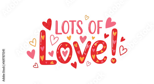 Expressive love typography with playful heart illustrations for affectionate greetings
