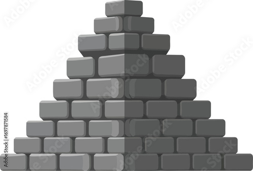 Stacked gray bricks pyramid formation abstract geometric construction material texture background vector