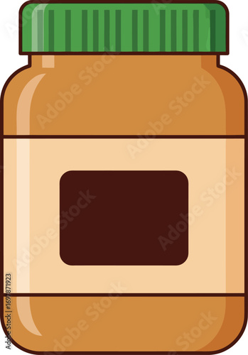 Creamy peanut butter jar delicious nutty spread healthy breakfast ingredient food illustration vector