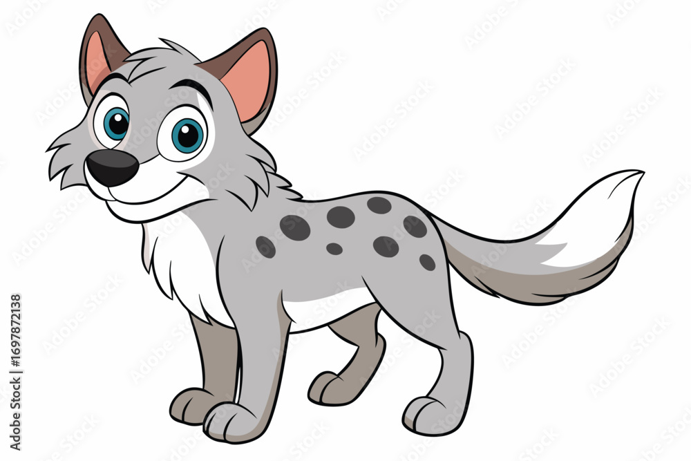 Obraz premium Cute Cartoon Hyena with Spotted Fur on White Background