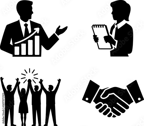 Wallpaper Mural Business success symbols: growth chart, meeting, teamwork, and handshake. Torontodigital.ca