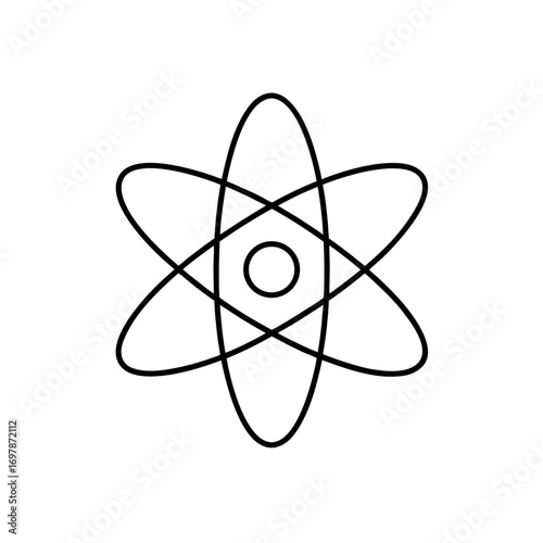 Simple atom structure with orbital paths on transparent background