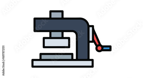 Stylized depiction of a manual press, showcasing its mechanical design and operational readiness for industrial applications or creative endeavors