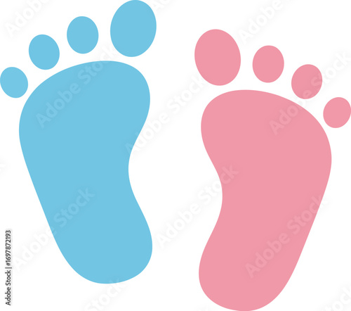 Adorable baby footprints in pink and blue representing gender reveal or new birth celebration graphic design element vector