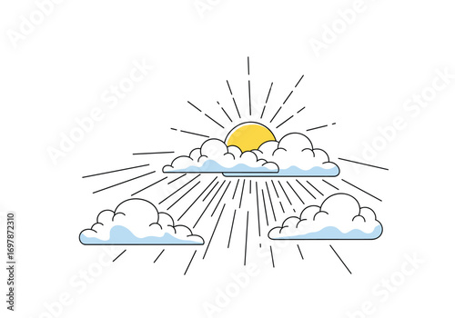 Bright sunshine breaking through wispy clouds on a clear day with radiant rays