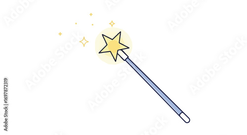 Isolated vector illustration of a simplistic blue magic wand casting sparks on a clean backdrop