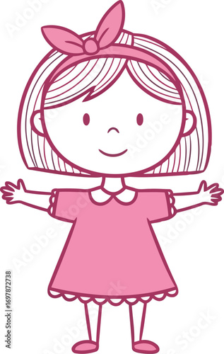 Cute little girl pink dress headband happy playful drawing isolated child illustration vector