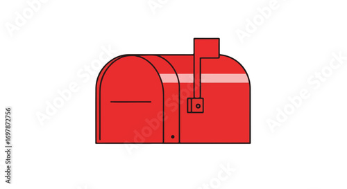 Stylized rural mailbox illustration, showcasing community connection, postal system, and correspondence with a bold red design for graphic use