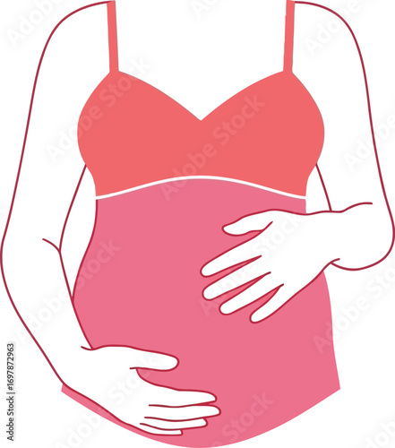Pregnant woman holding belly wearing pink maternity top studio illustration expecting motherhood joyful anticipation vector