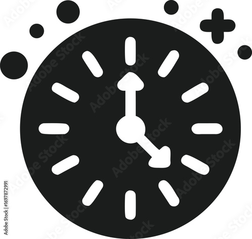 Dark Clock Icon With Arrows And Sparkle Elements Keywords: clock, time, icon, symbol, hour