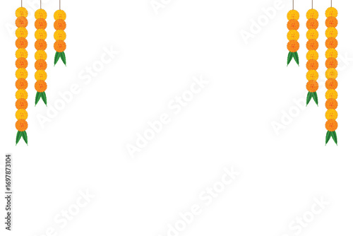 Marigold flower hanging garland: occasion, reception, welcome, marriage, ethnic, invitation, engagement, image, wedding, bride, worship, deepavali, puja, dussehra, diwali, divali, durga, hindu, indian