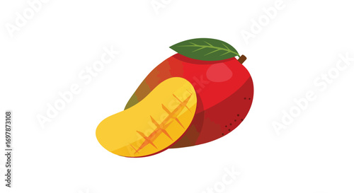 Vibrant mango illustration showcasing tropical freshness and inviting healthy choices with stylized depiction and bright color palette on clean
