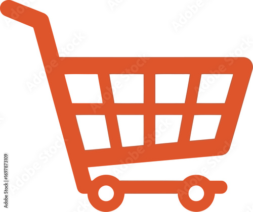 Vibrant orange shopping cart icon symbol representing commerce online shopping retail and buying vector