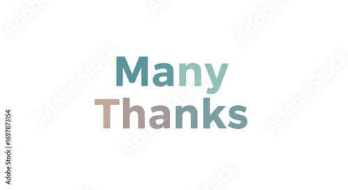 Appreciation message with the words 'Many Thanks' displayed in gradient teal and taupe tones against a plain white backdrop