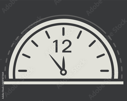 Stylized Clock Face Showing Almost Midnight On Dark Gray Background Keywords: clock, time