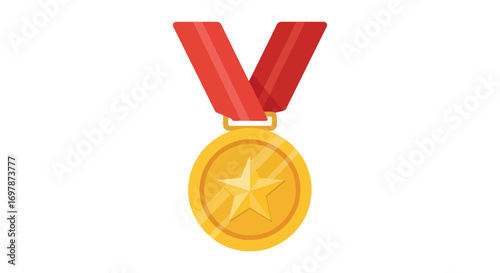 Golden star medal with a bright red ribbon emphasizing the achievement and victorious spirit
